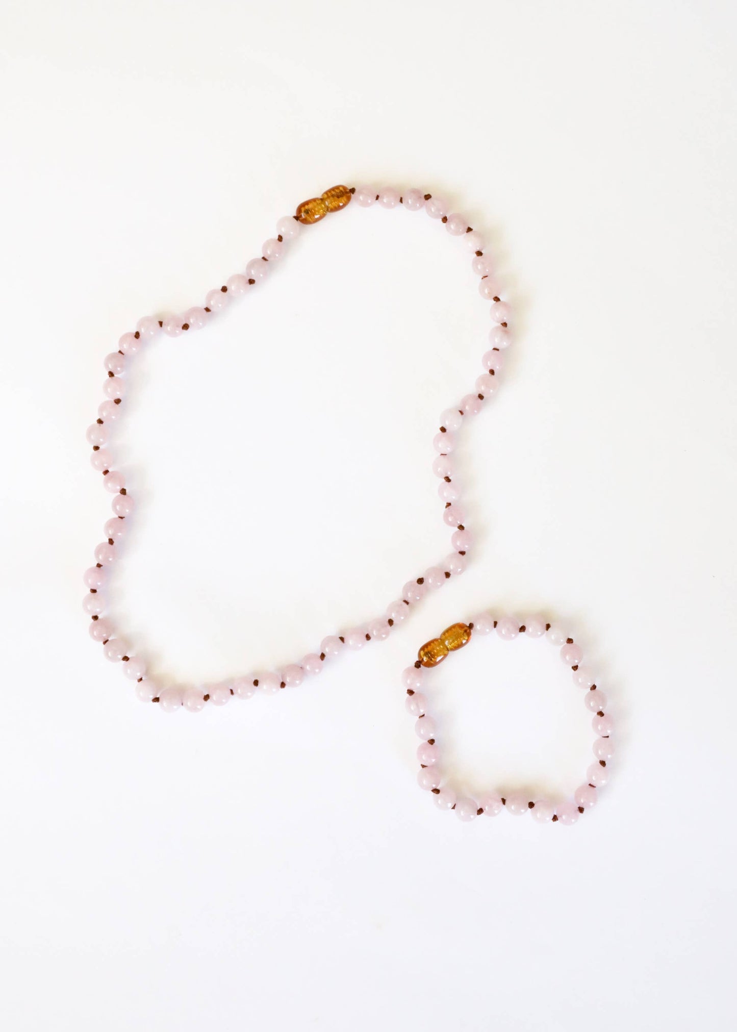 Pure Gemstone + Pink Rose Quartz Beaded Necklace :13"