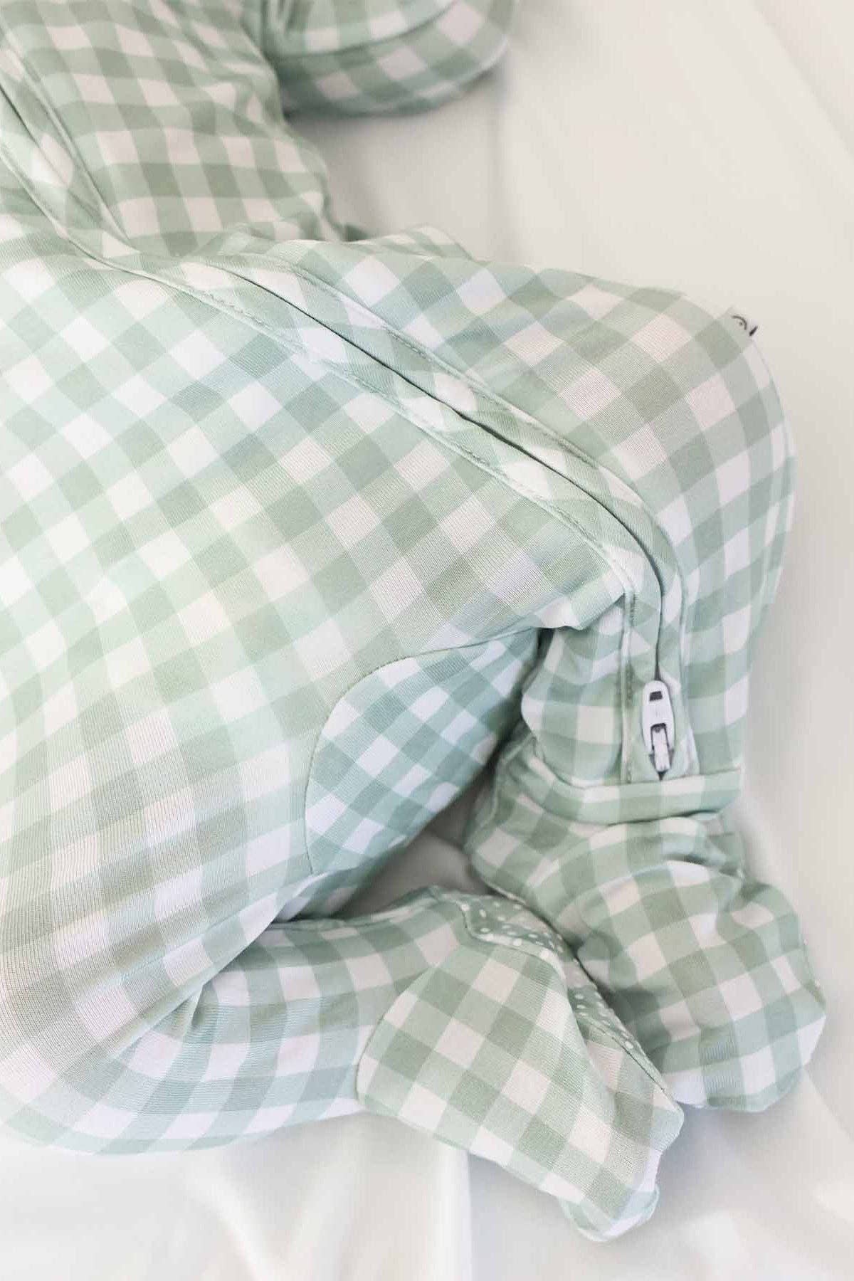 Collar Zipper Footie | Moss Gingham