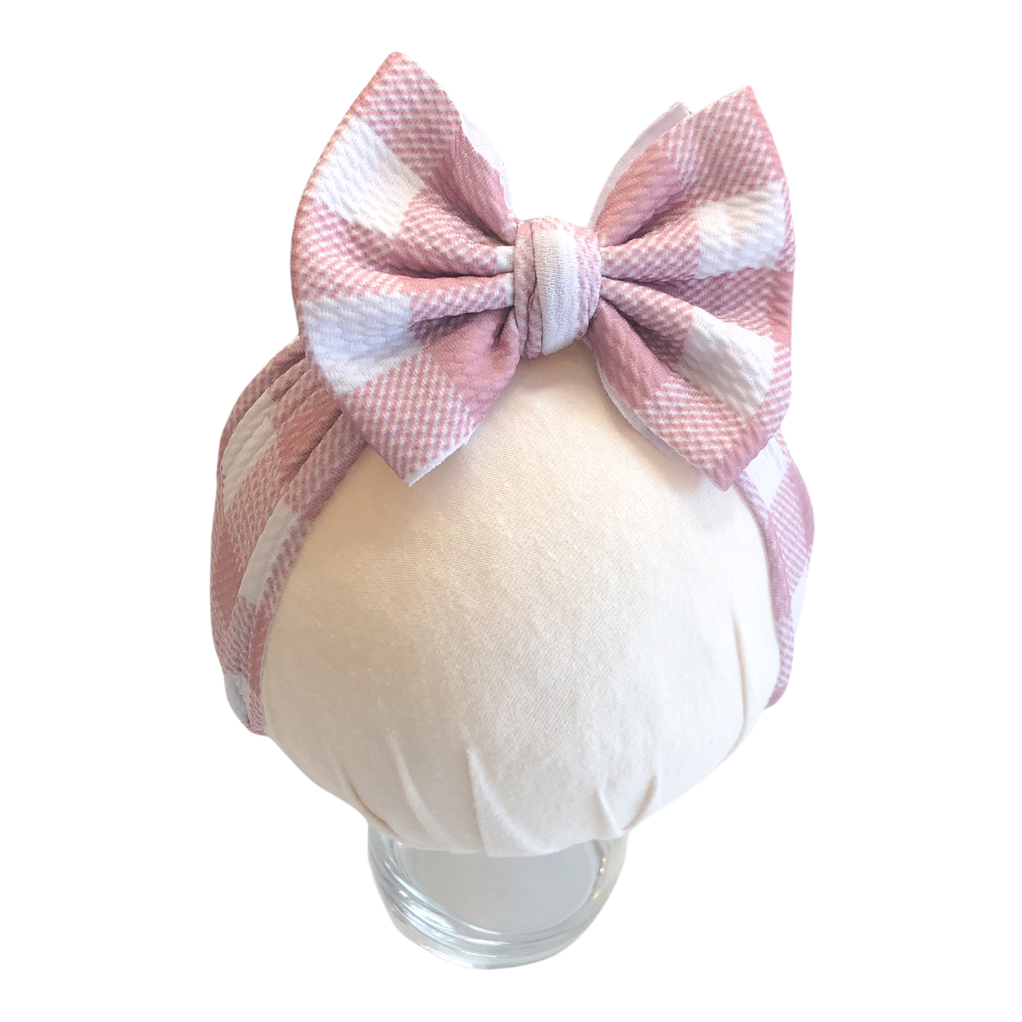 Pink Gingham Headwrap Baby Bow