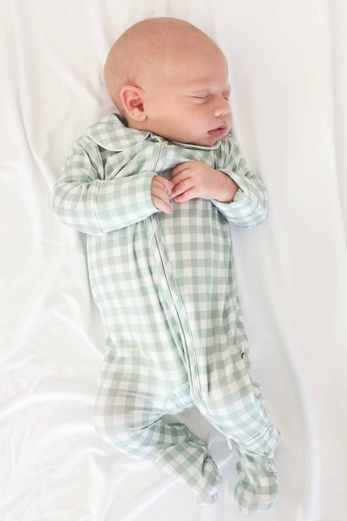 Collar Zipper Footie | Moss Gingham