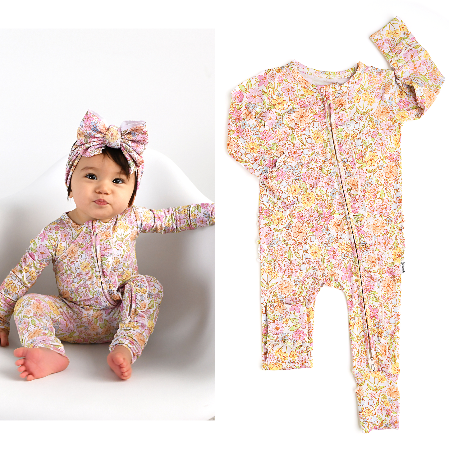 Kennedy Floral Ruffle Zip Easter Floral Sleepies