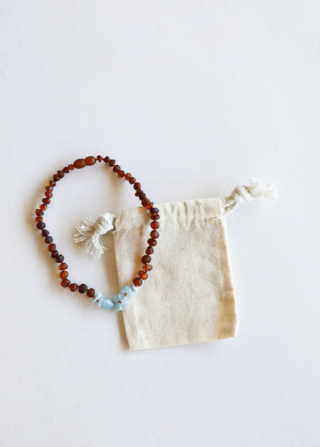 Raw Cognac Baltic Amber + Aquamarine Necklace :13" Child Necklace