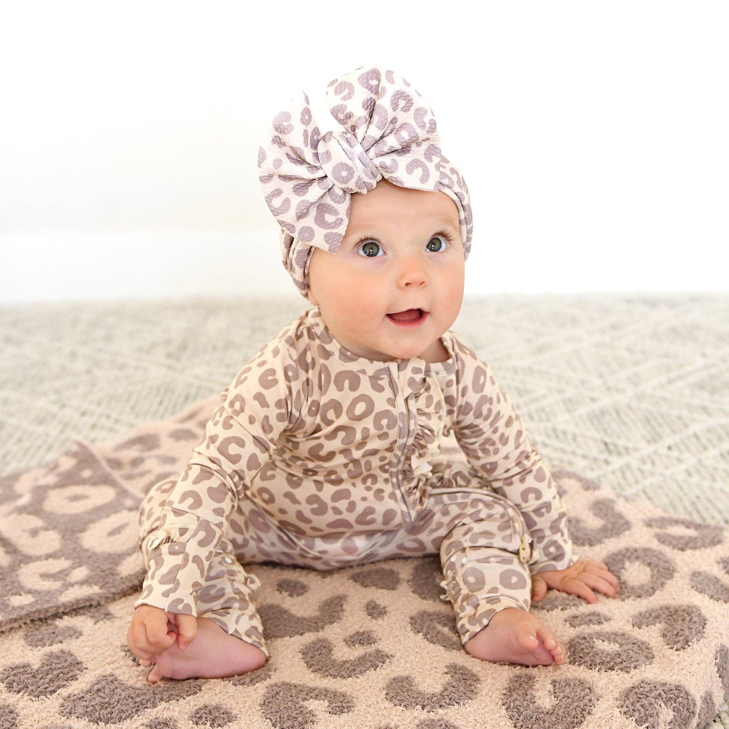Amari Leopard RUFFLE ZIP Bamboo Onesie