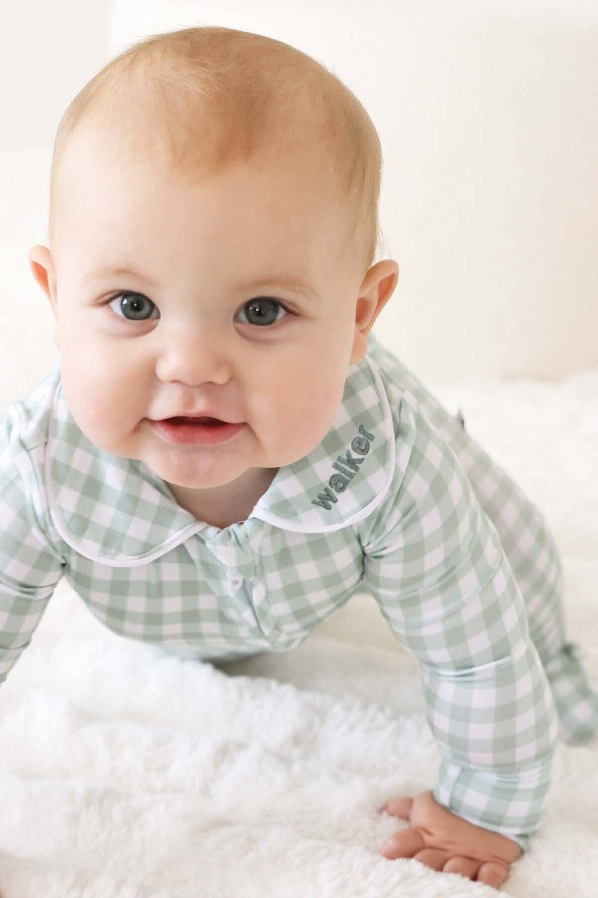 Collar Zipper Footie | Moss Gingham