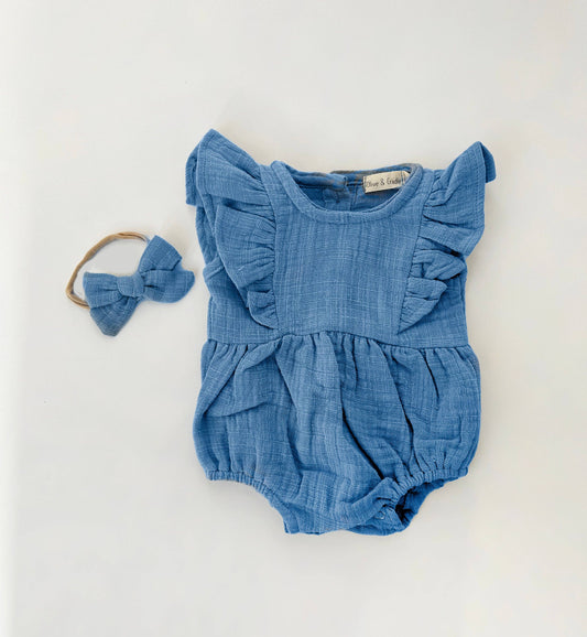 Bubble Romper & Bow: Blue