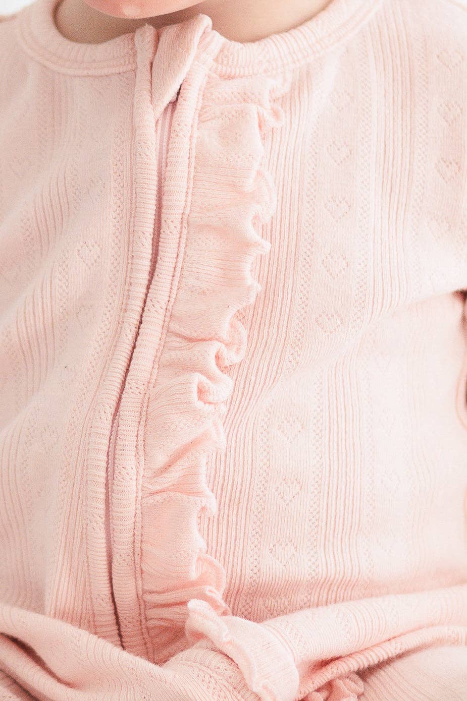 Ruffle Zipper One Piece -  Pink Pointelle: 3-6 Months