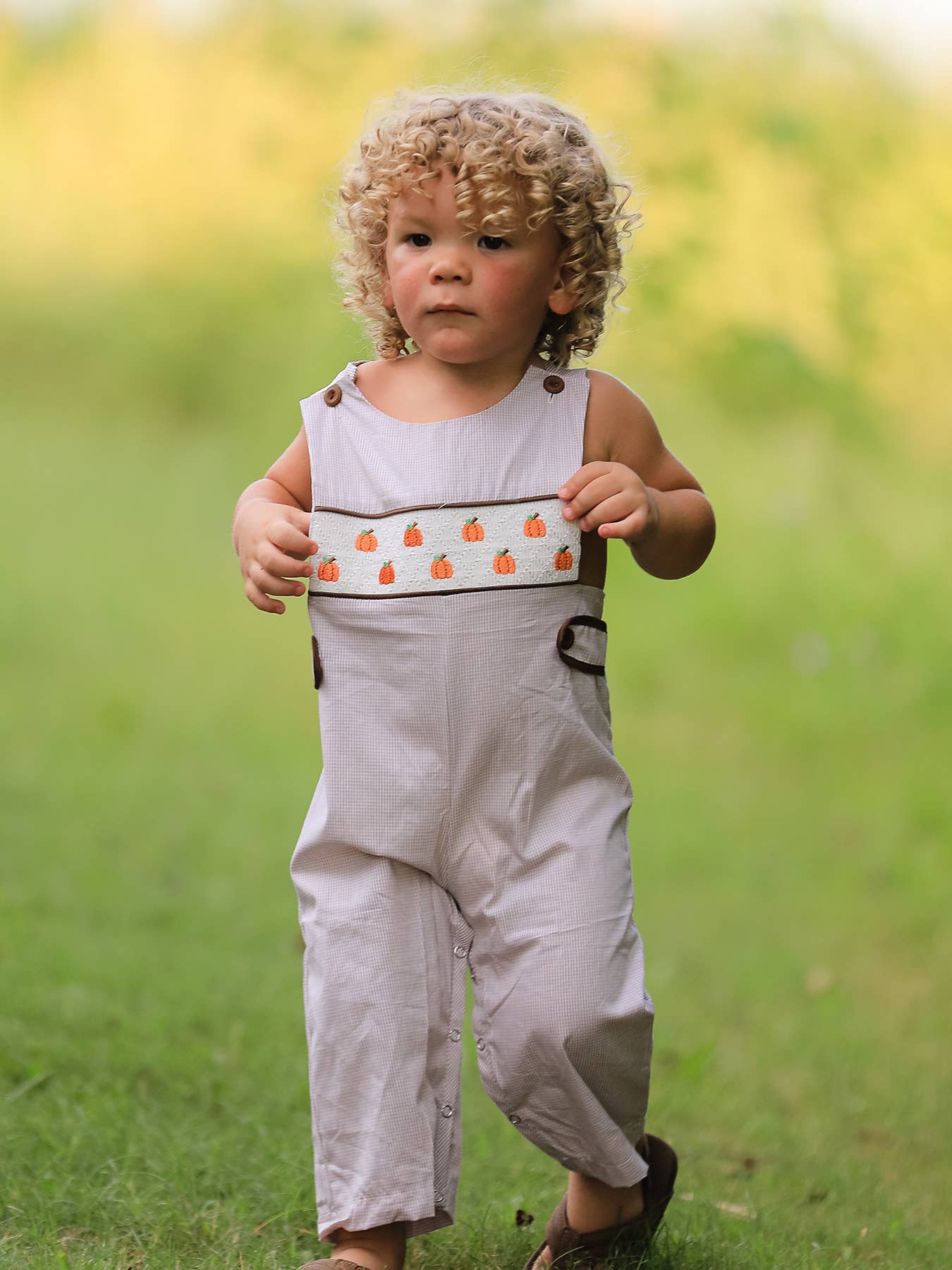 Pumpkin Smock Embroidered Boys Romper