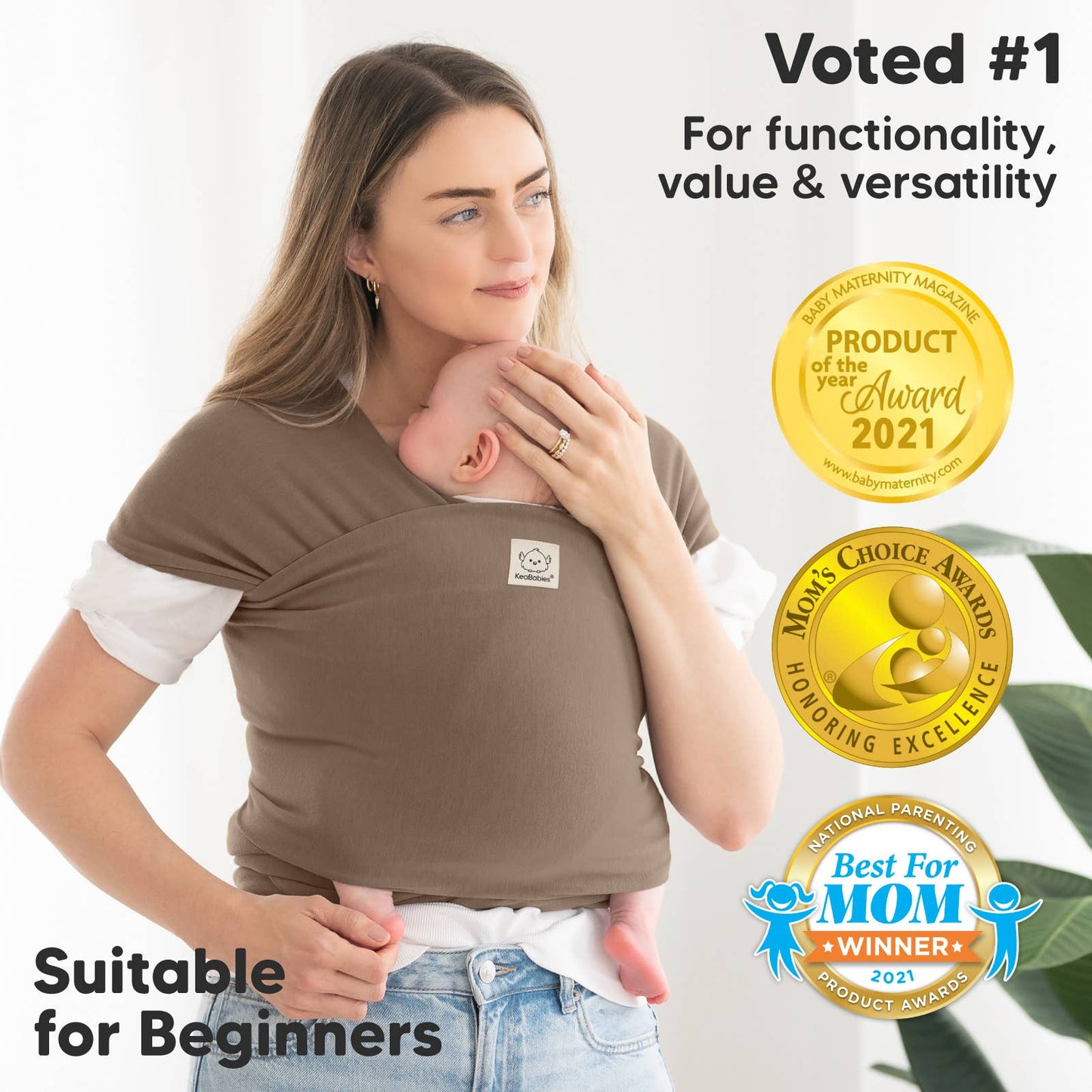 KeaBabies Original Baby Wrap Carrier: Saddle Brown