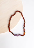 Raw Cognac Amber + Raw Amethyst Necklace: 12" Baby || Child Necklace