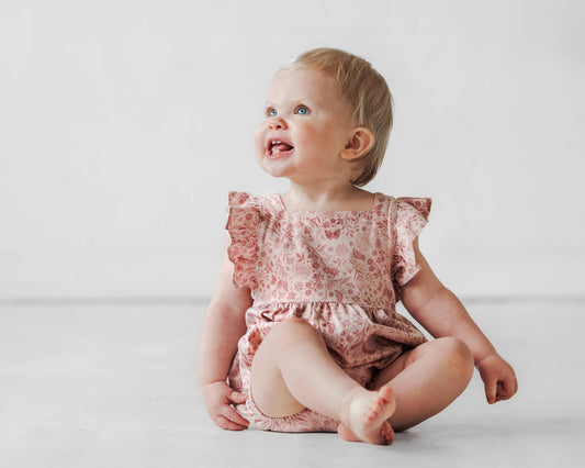Overall Flutter Romper- Birds and Butterflies