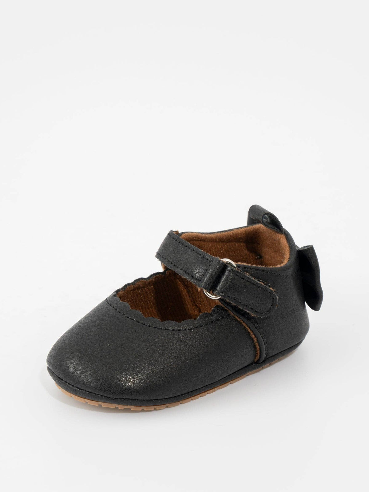 Scalloped Heel Bows Mary Jane Baby Shoes Black