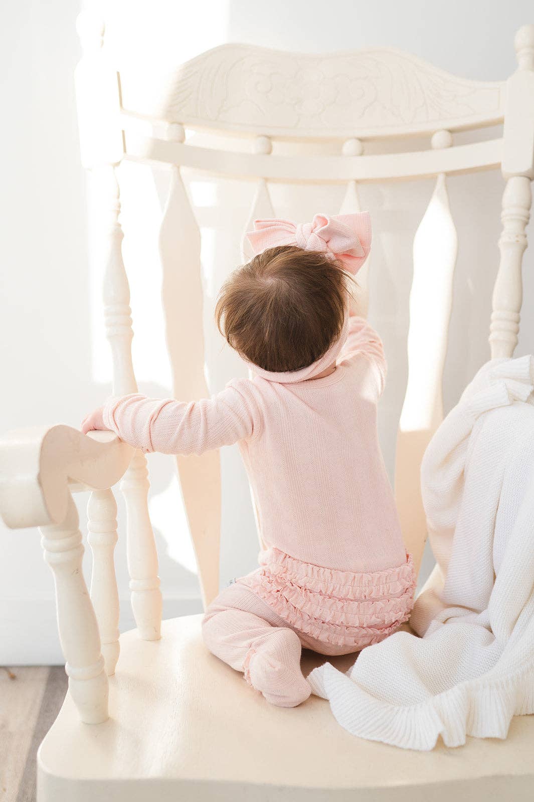 Ruffle Zipper One Piece -  Pink Pointelle: 3-6 Months