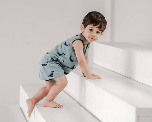 Tank Kangaroo Romper- Blue Whale
