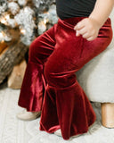 Wine Lina Pleated Velour Bell Bottoms