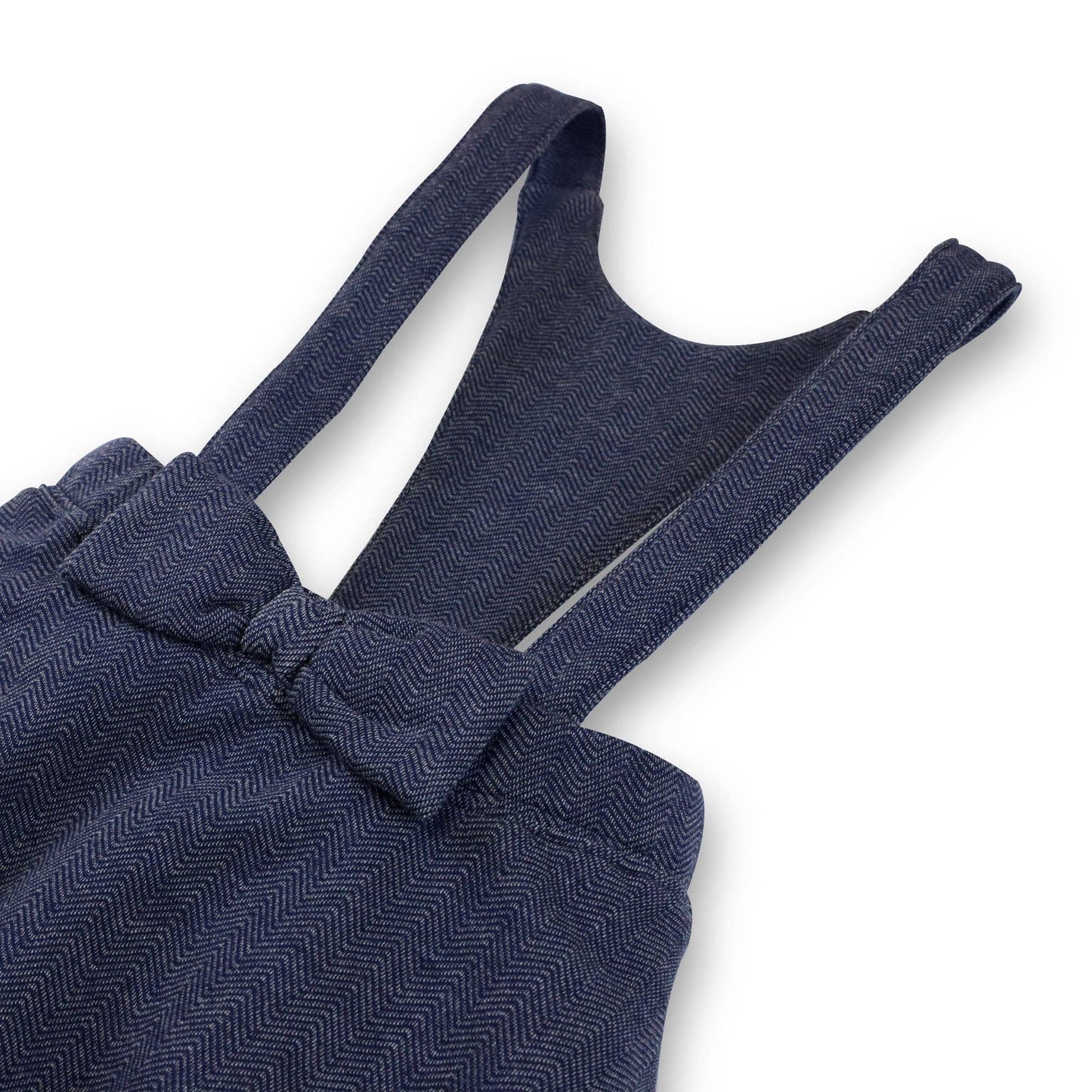 Fleece Bow Front Suspender Skirt: Navy Herringbone