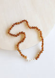 CanyonLeaf - Raw Cognac Amber + Pearl Necklace: 12" Baby || Child Necklace