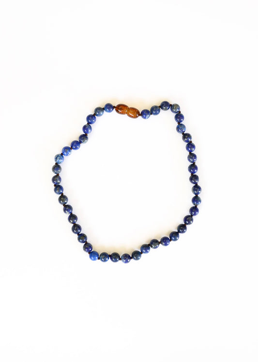 Pure Gemstone + Lapis Lazuli Beaded Necklace: 11"