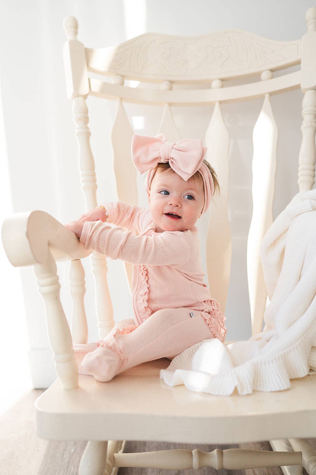 Ruffle Zipper One Piece -  Pink Pointelle: 3-6 Months
