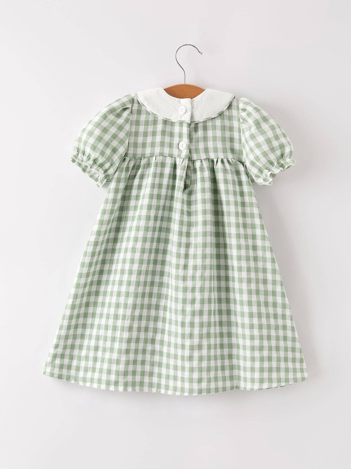 Pumpkin Applique Plaid Green Girls Dress
