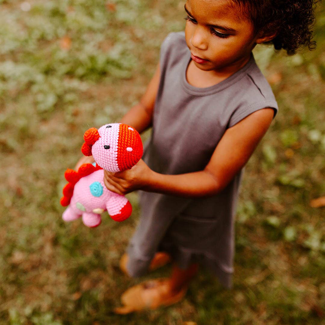 Handmade Pink Stegosaurus Baby Rattle