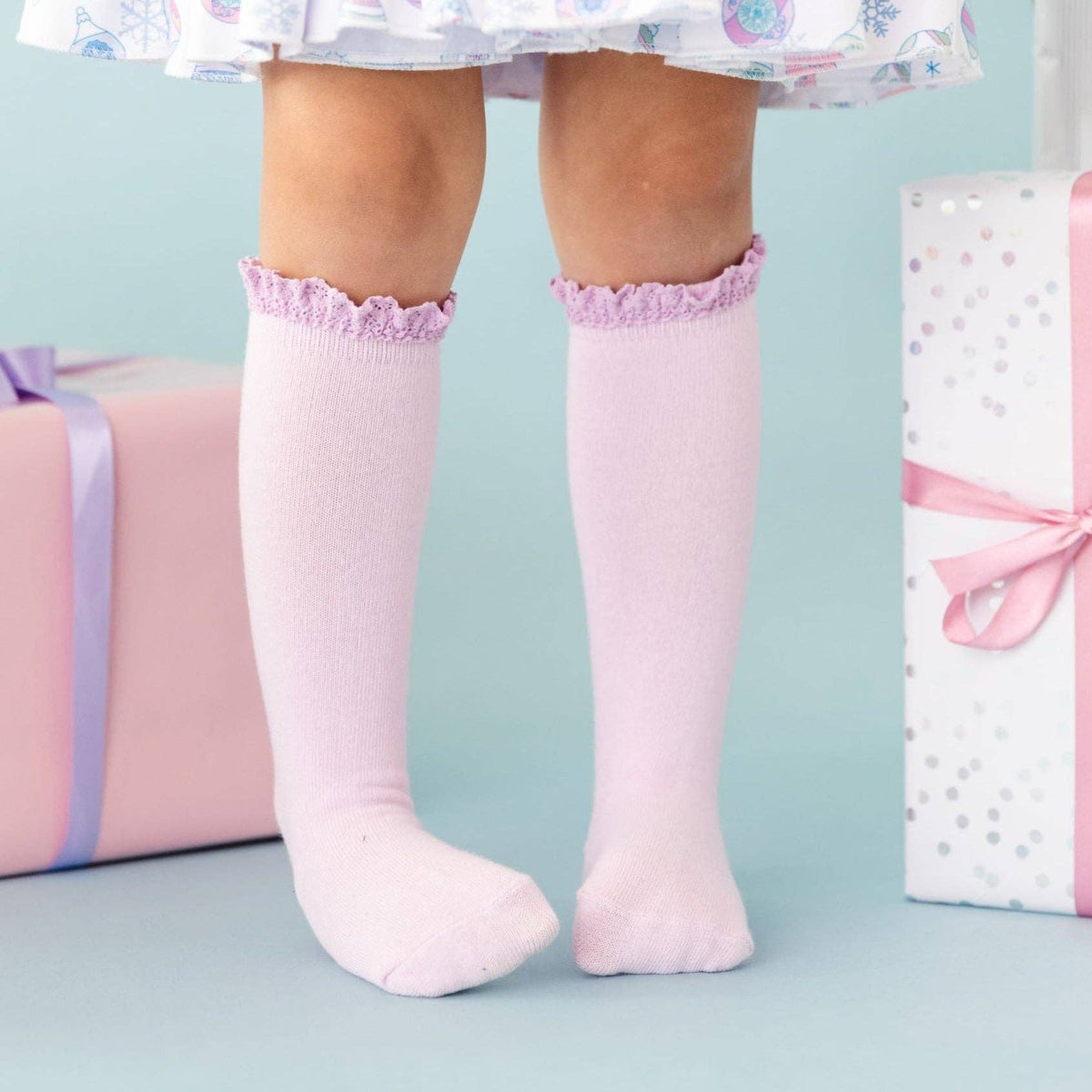 Lilac Lace Top Knee High Socks: 1.5-3 YEARS
