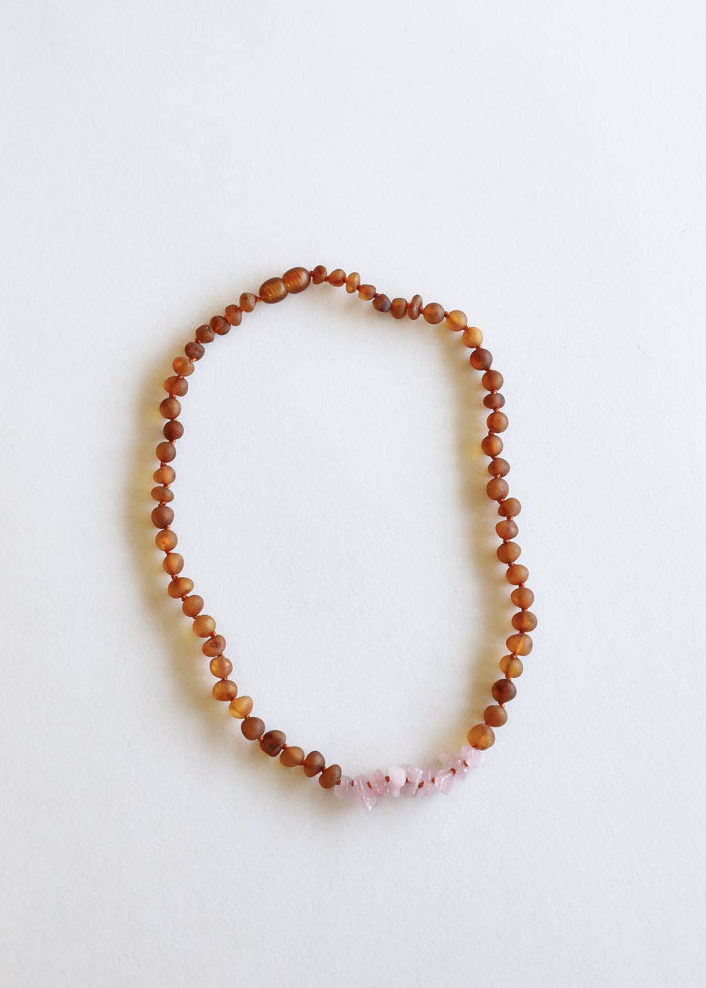 Raw Cognac Baltic Amber + Raw Rose Quartz Beaded Necklace :11" Baby Necklace