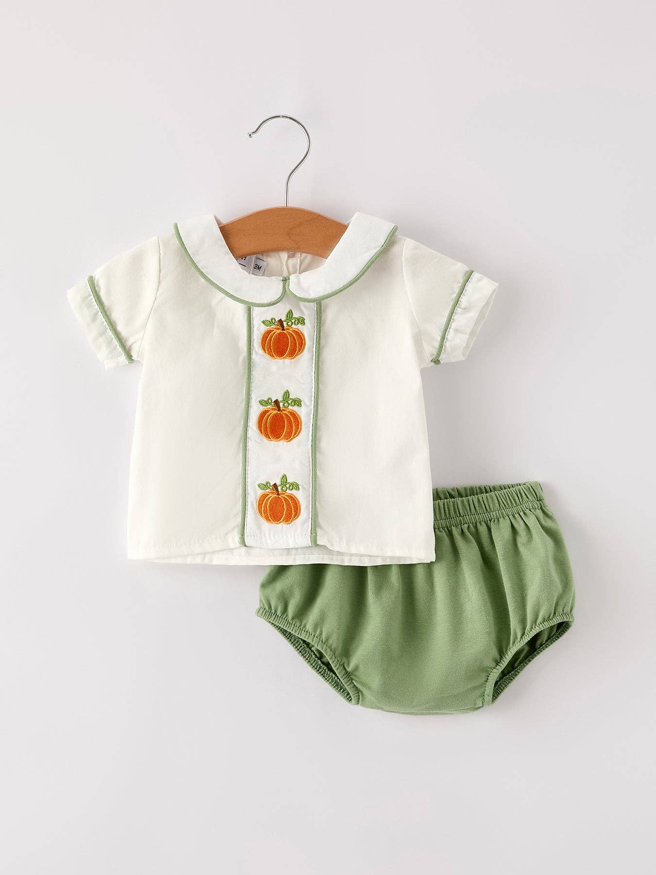 Rylee Faith Designs - Fall Halloween & Thanksgiving Applique Plaid Boys Bloomers Romper Set: 12M