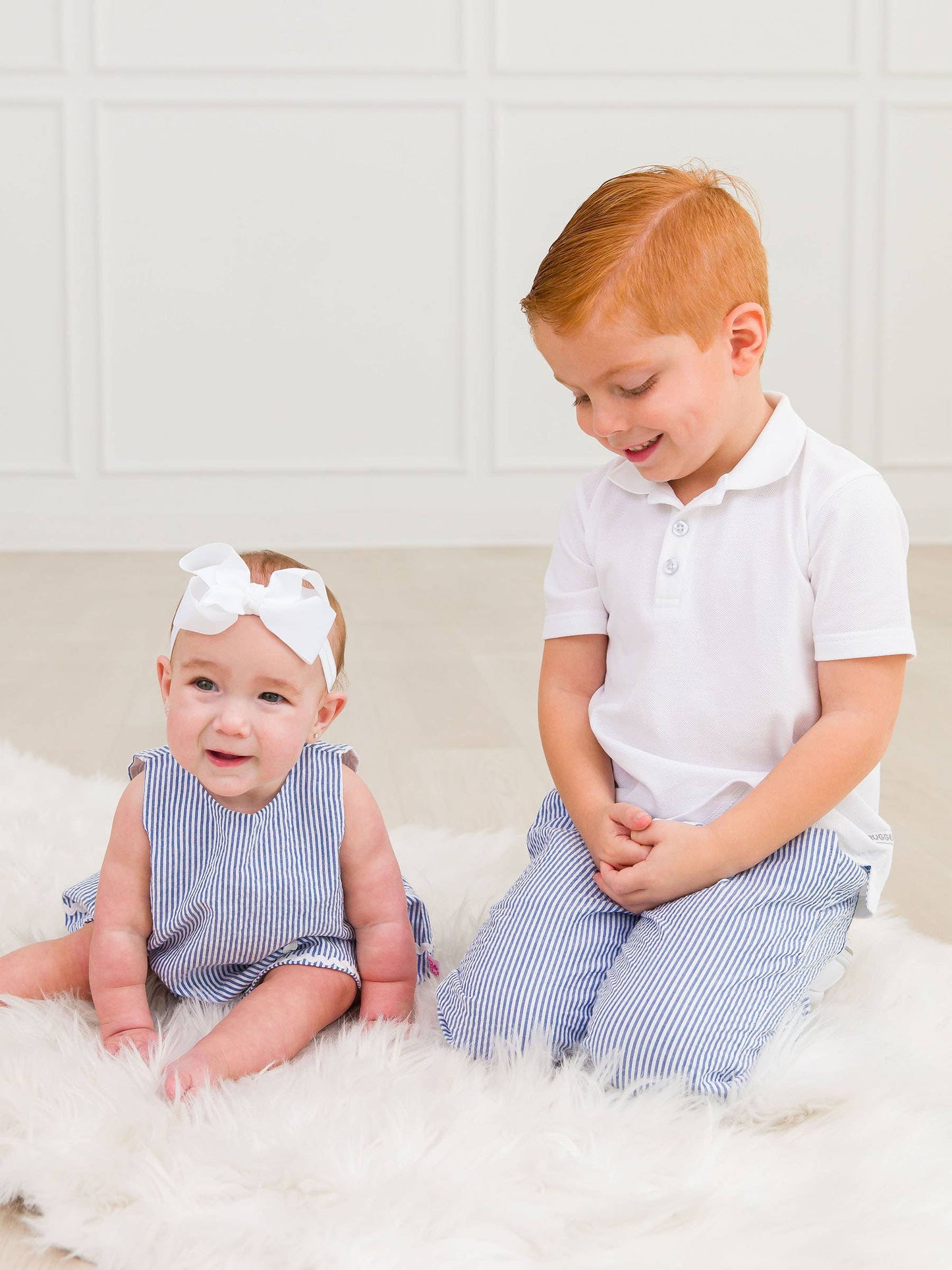 Seersucker Pull-On Pants: Blue