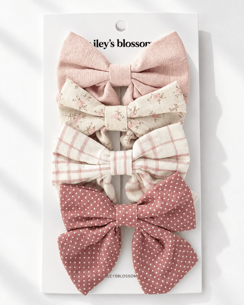Bailey's Blossoms - 4-Piece Bow Clip Set - Antique Rose