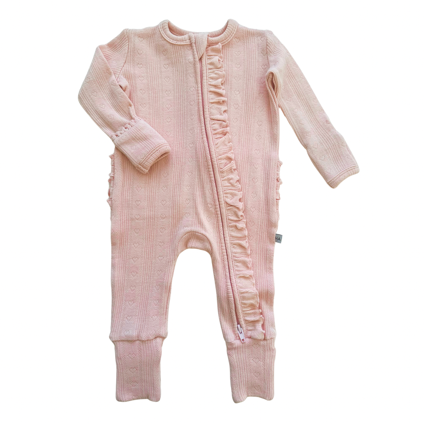 Ruffle Zipper One Piece -  Pink Pointelle: 3-6 Months