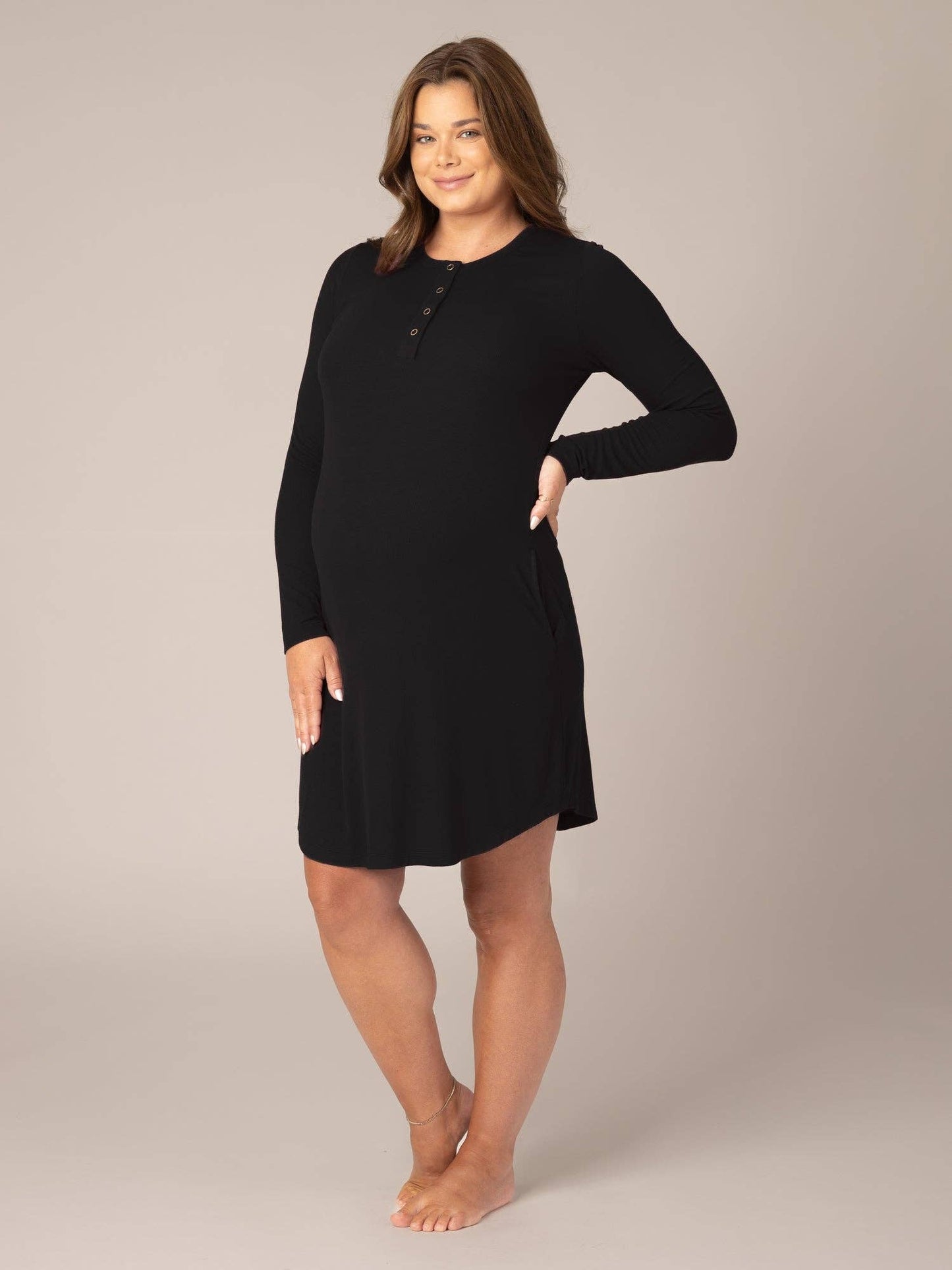Ribbed Bamboo Maternity/Nursing Nightgown: Burgundy Plum