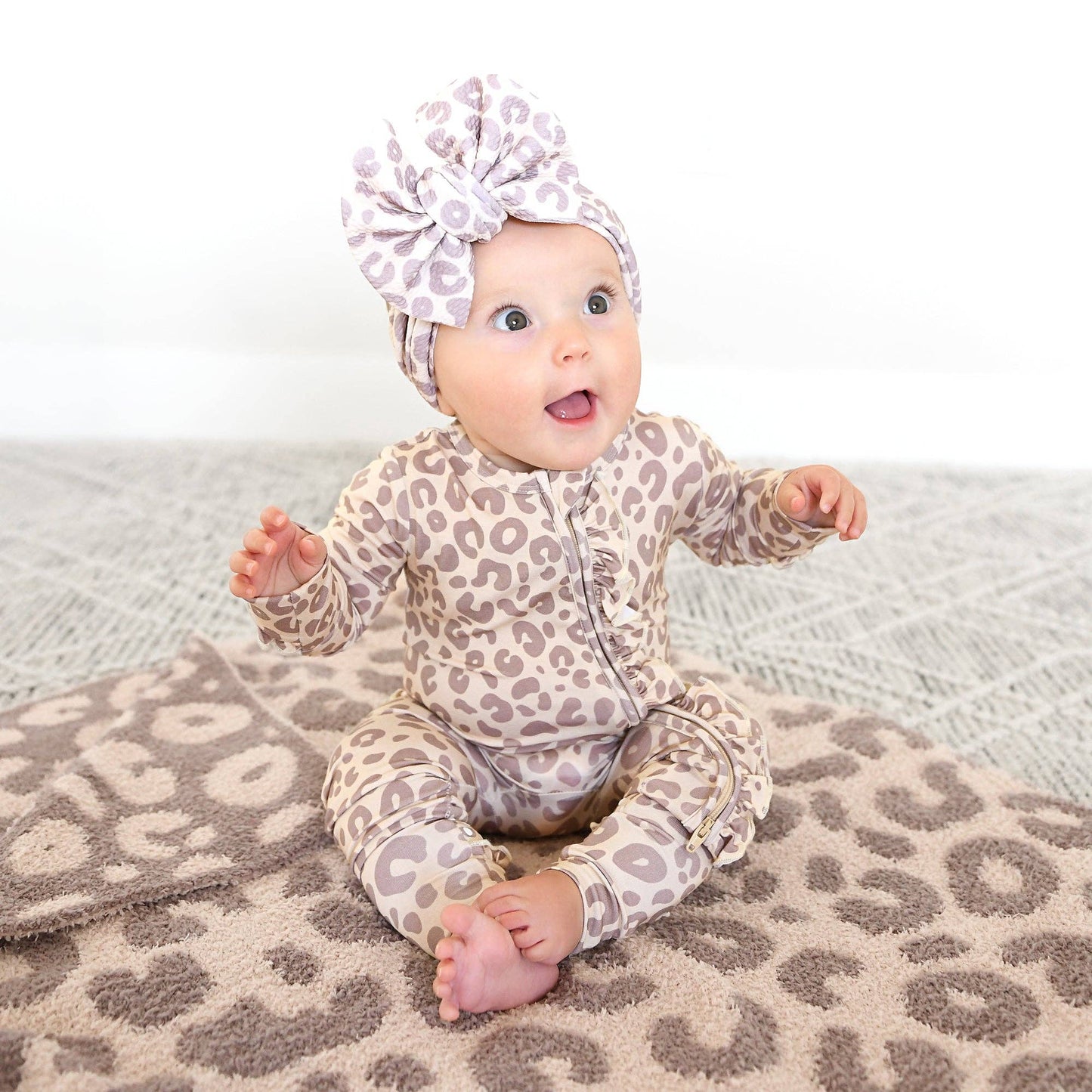 Amari Leopard RUFFLE ZIP Bamboo Onesie