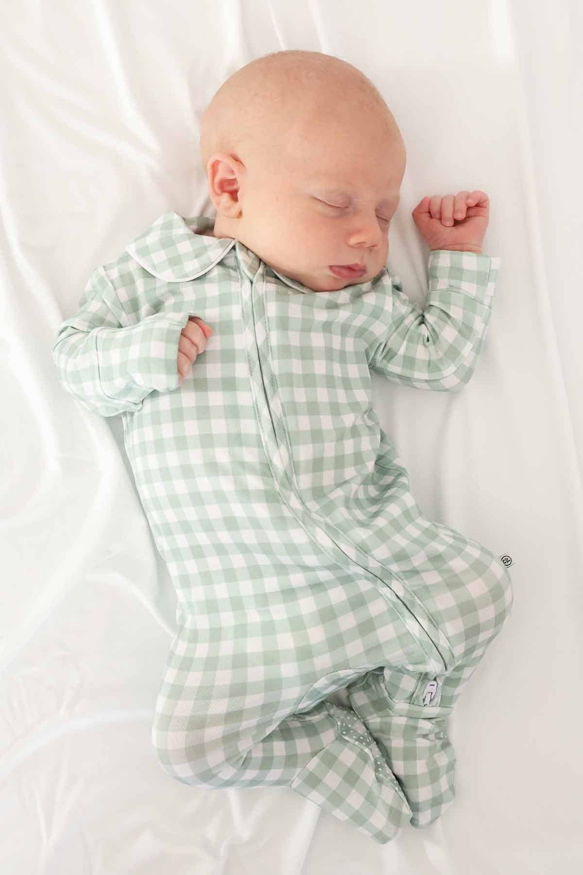 Collar Zipper Footie | Moss Gingham