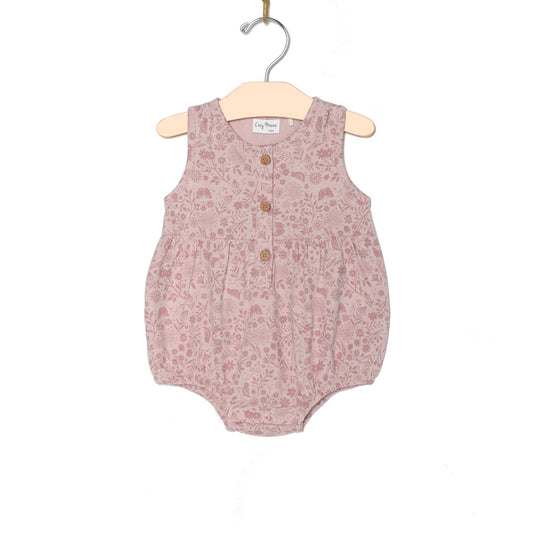 Button Front Romper- Birds and Butterflies: