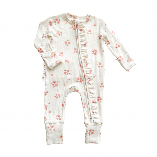 Pink Floral Pointelle Ruffle Zipper
