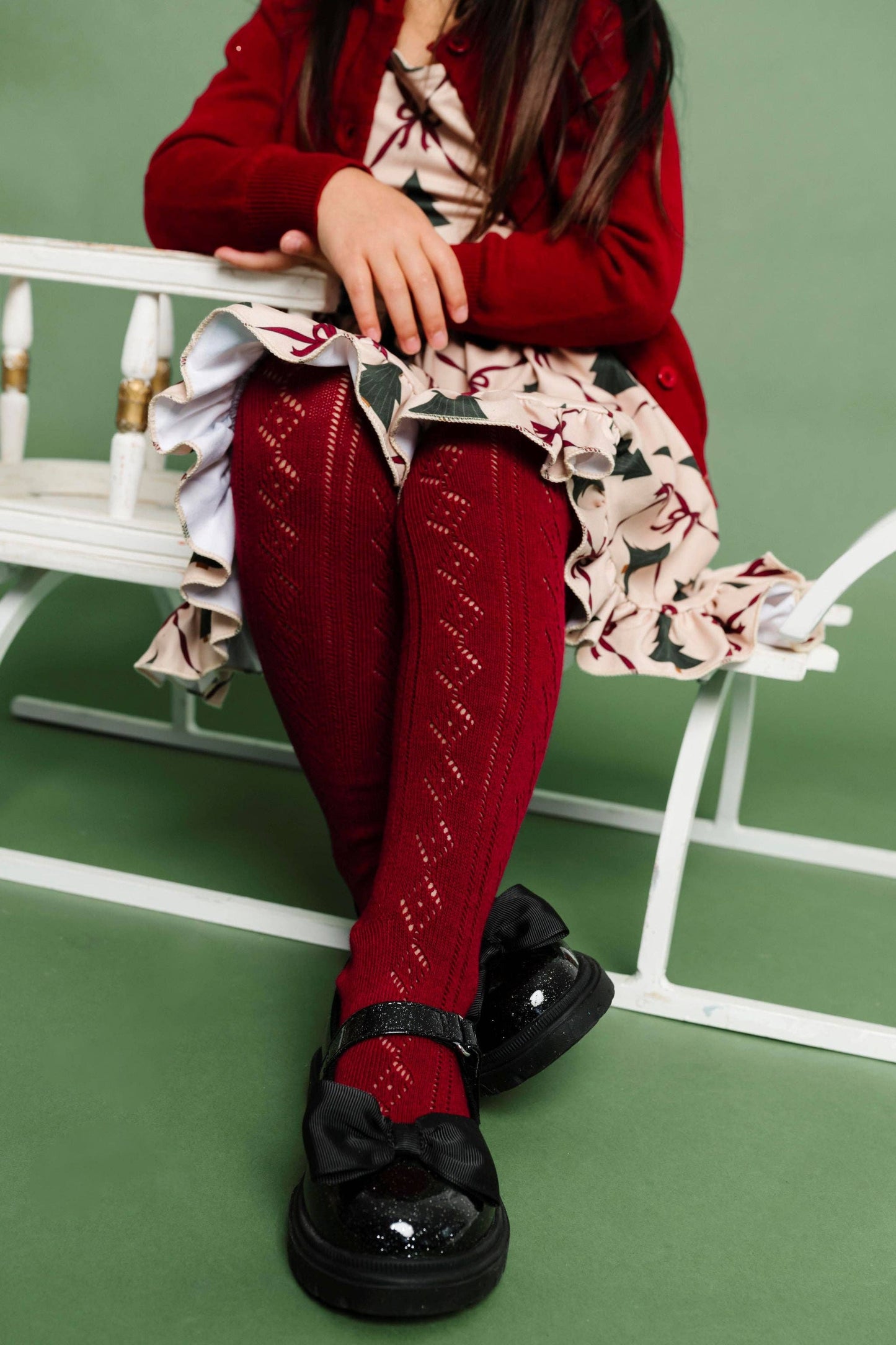 Fancy Knit Tights - Crimson