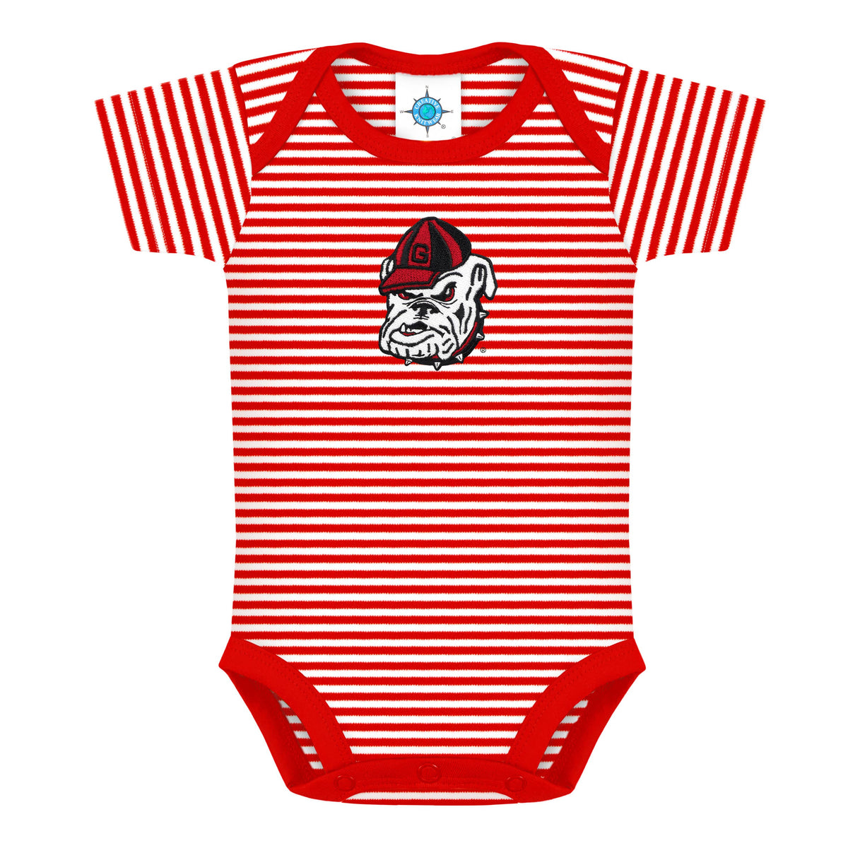 Georgia Bulldogs Striped Infant Bodysuit: Red / Standing Bulldog