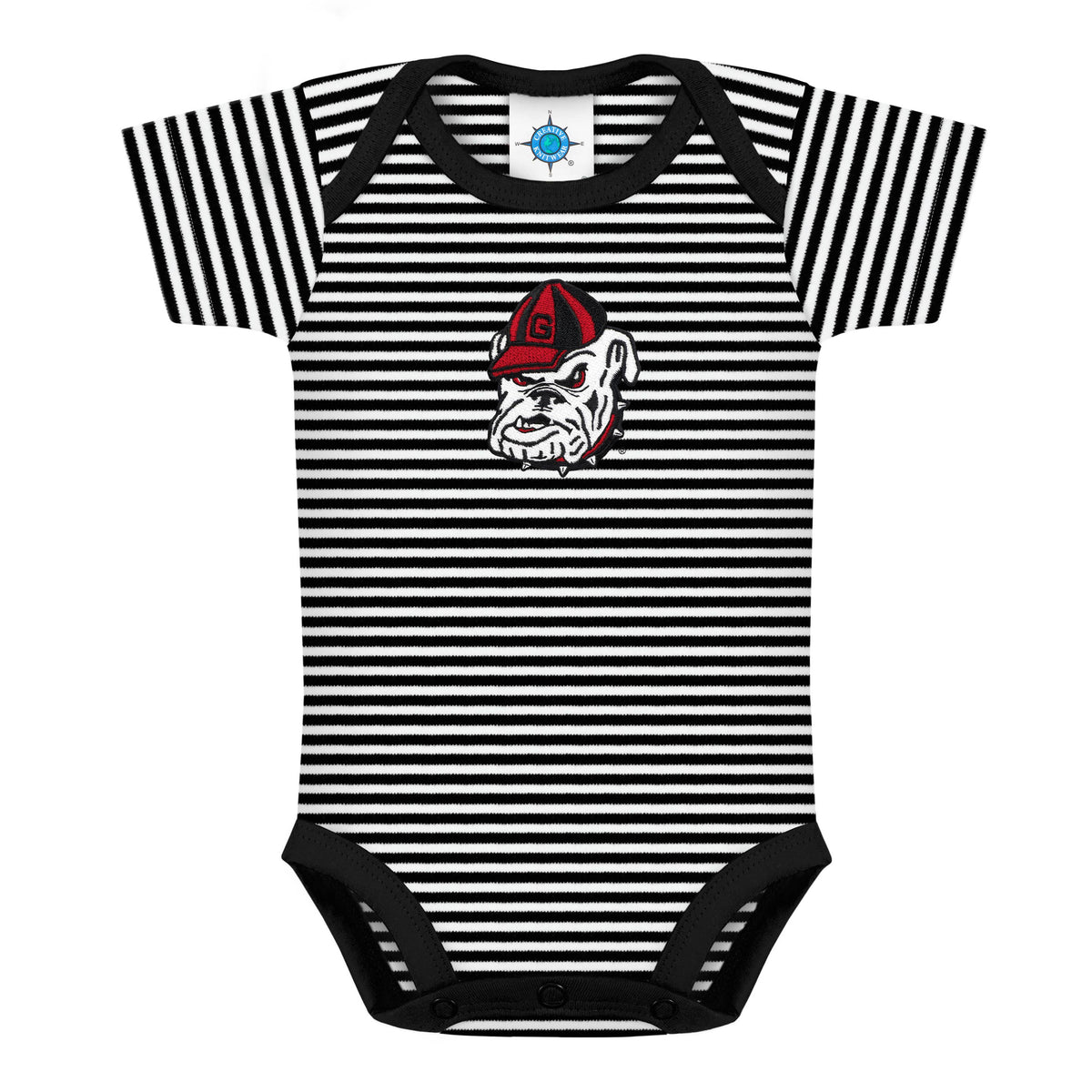 Georgia Bulldogs Striped Infant Bodysuit: Red / Standing Bulldog