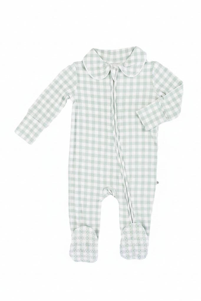 Collar Zipper Footie | Moss Gingham