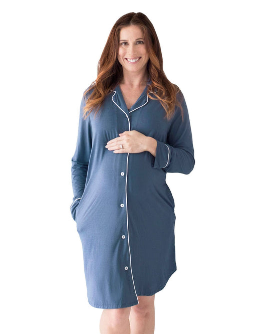 Maternity & Postpartum Nightgown: Slate Blue