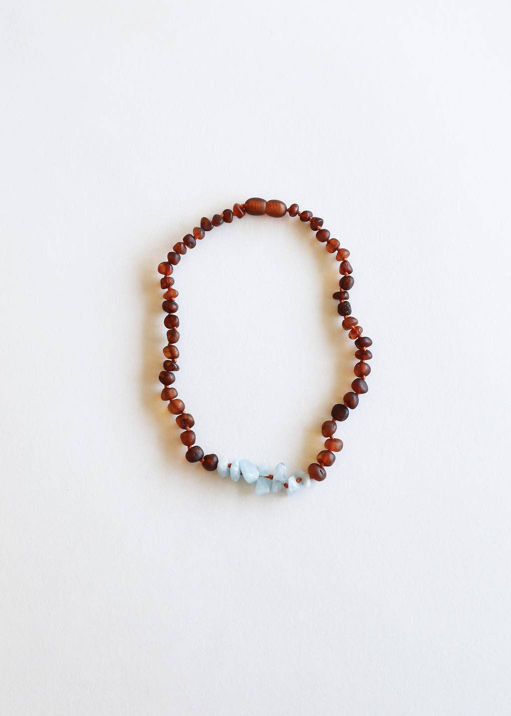 Raw Cognac Baltic Amber + Aquamarine Necklace :11" Baby Necklace