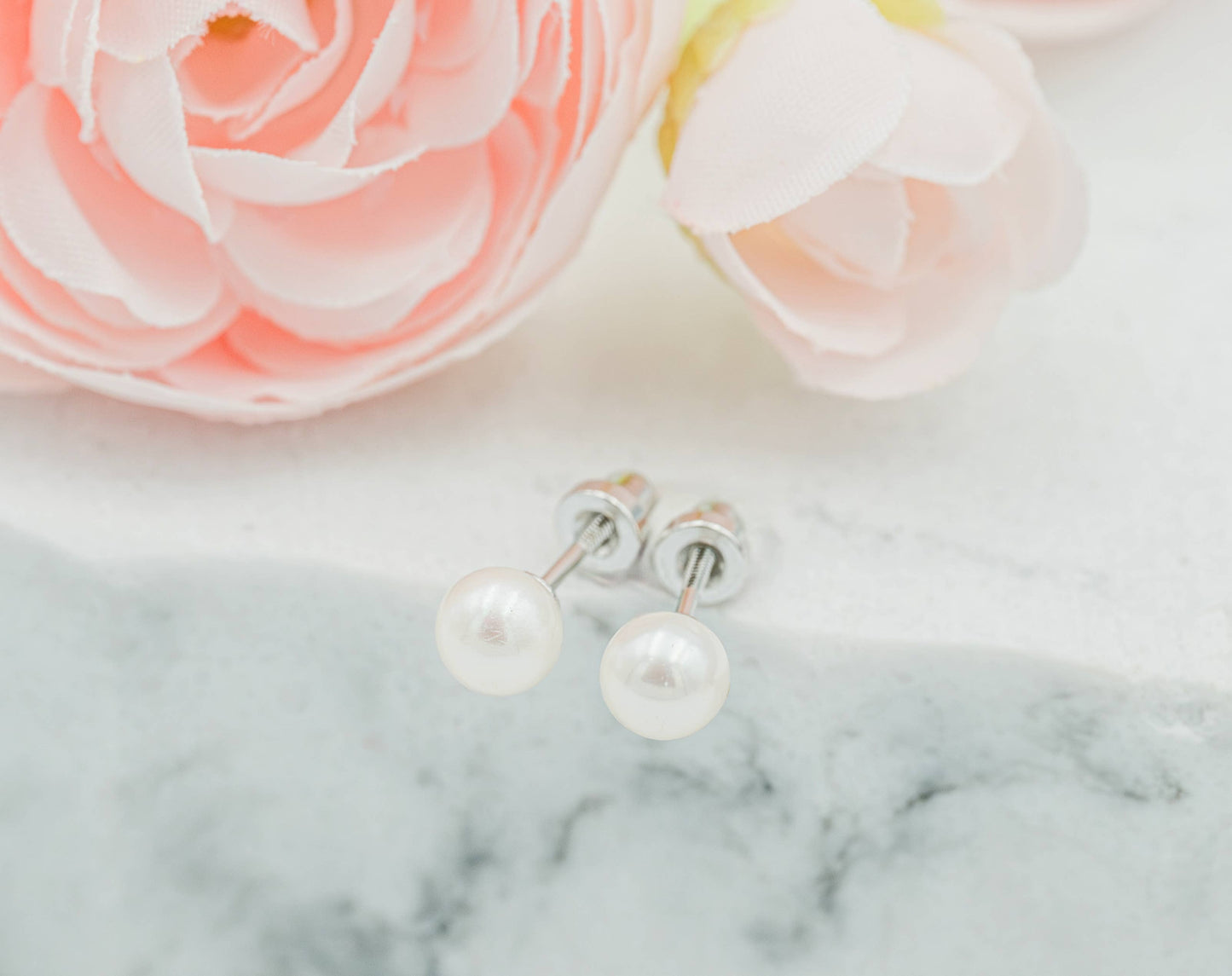 Sterling Silver Screw-Back White Pearl Earrings