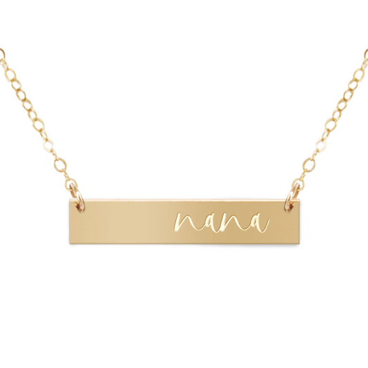 Nana Gold Filled Engraved Bar Necklace