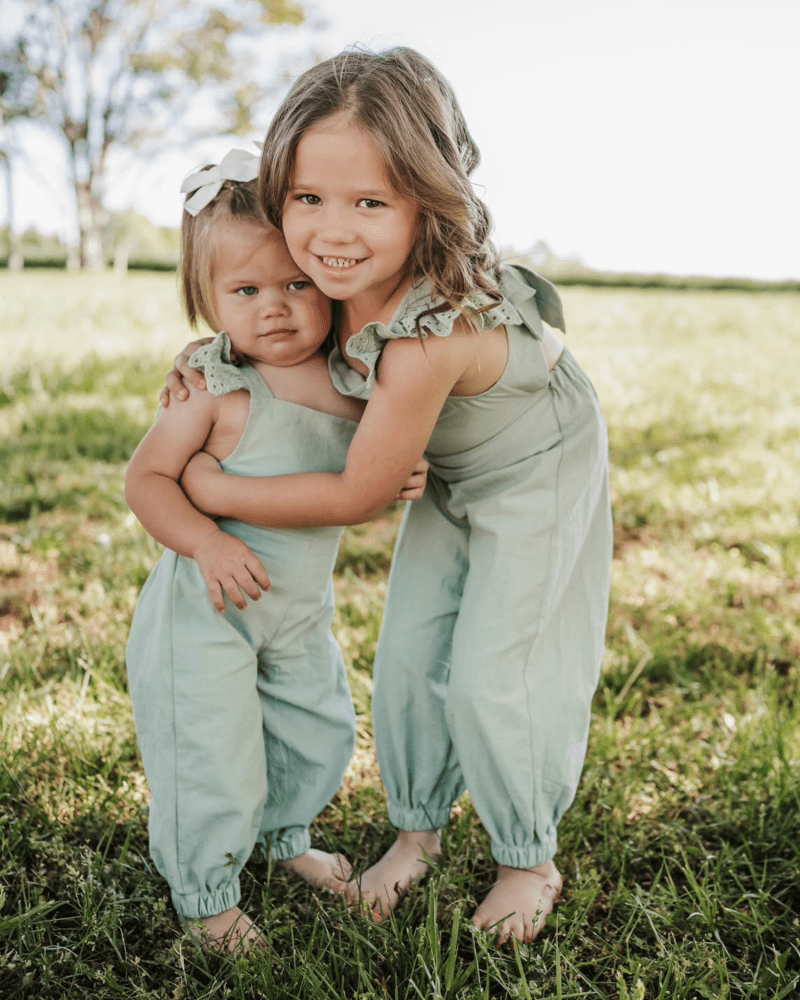 Bailey's Blossoms - Sloane Bow-Back Jumpsuit - Soft Eucalyptus: 3-6months