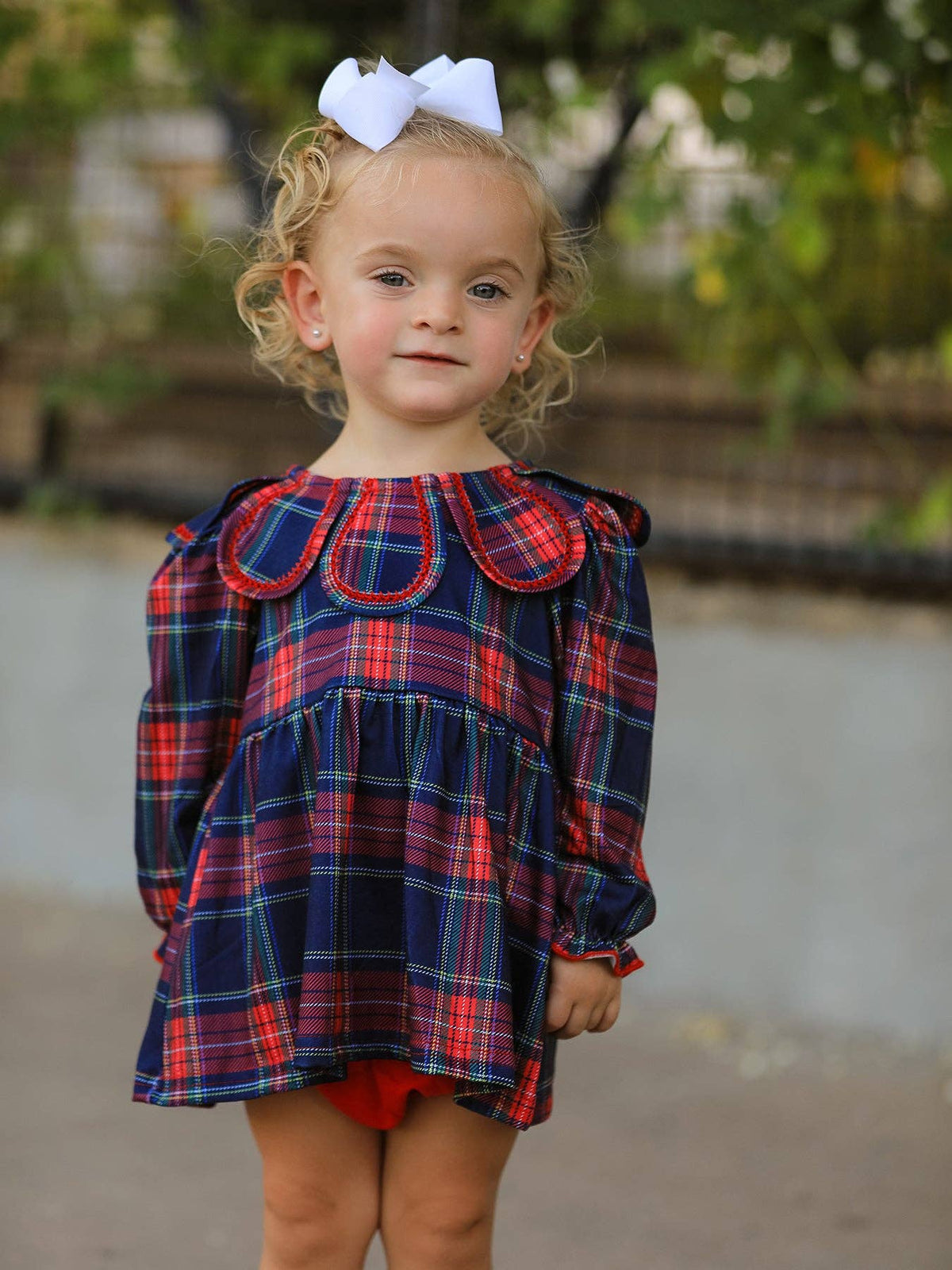 Fall Plaid Set Petal Collar Puff Sleeve Bloomer
