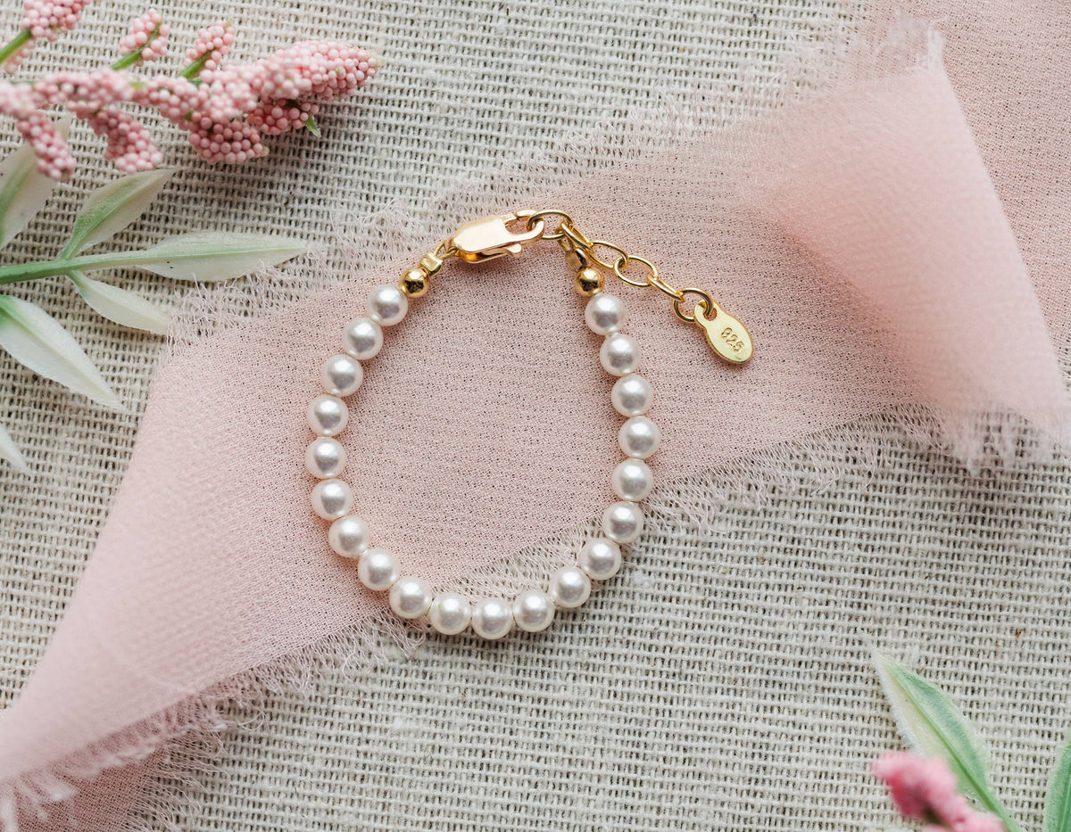 Cherished Moments - Kids 14K Gold-Plated Pearl Baby Bracelet Children's Jewelry: Small 0-12m