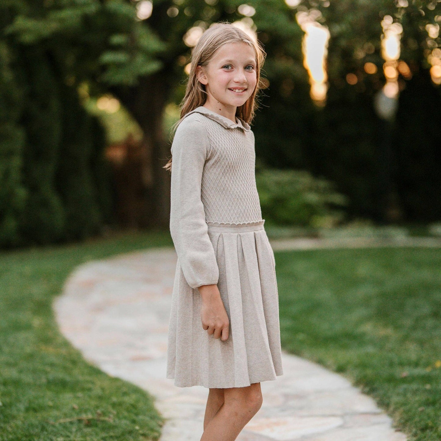 Organic Peter Pan Collar Sweater Dress: Light Taupe Heather