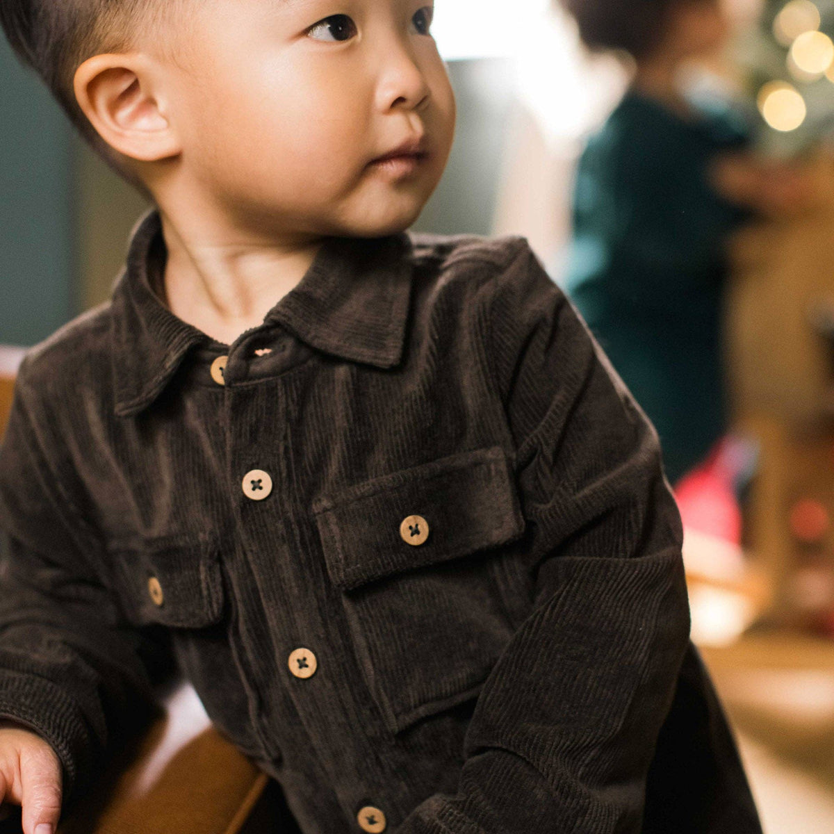 Knit Corduroy Organic Baby Boy Jumpsuit - Shadow: 6-9M