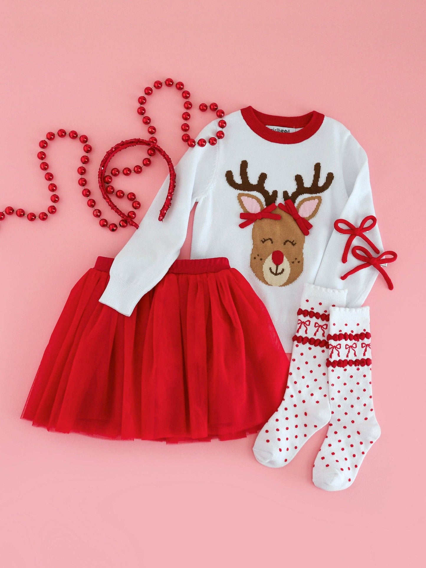 Red Bow Scalloped Knee Socks