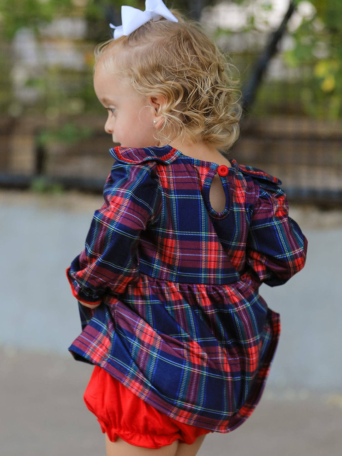 Fall Plaid Set Petal Collar Puff Sleeve Bloomer